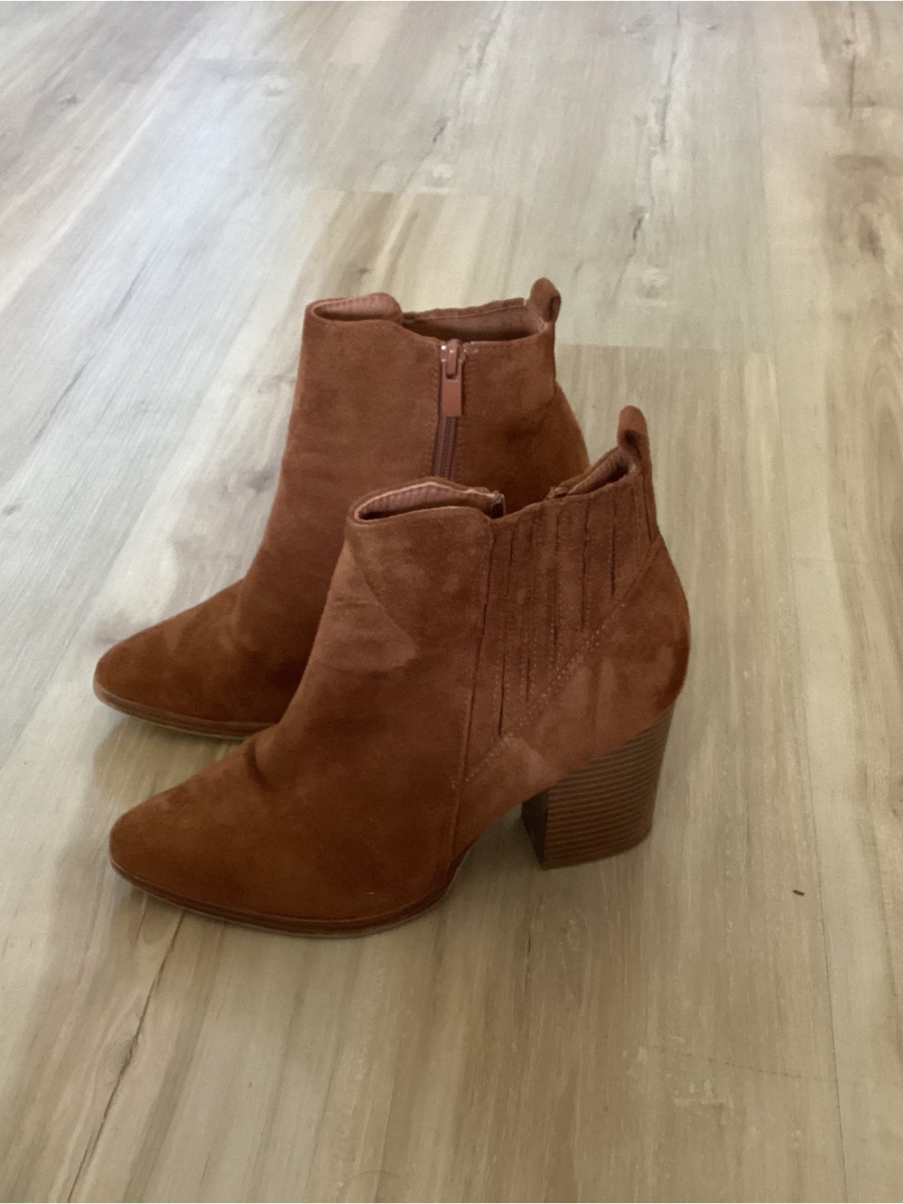 Suede Ankle Booties in Chestnut Brown - Women's Fashion Boot